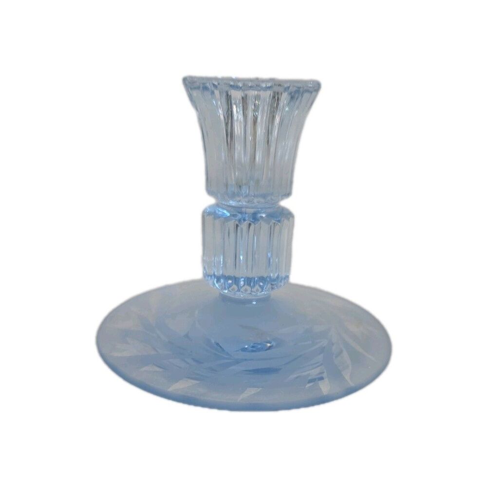 Vintage Fenton #1800 Sheffield Glass Candlestick Blue with Etching
